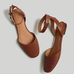 Madewell Cognac Braided Leather Ankle-Strap Sandals